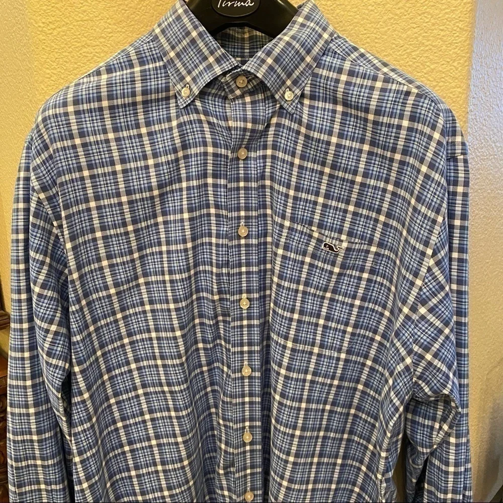 VINEYARD VINES Men Blue Plaid Buttoned Tucker Long Sleeve Shirt Size Large